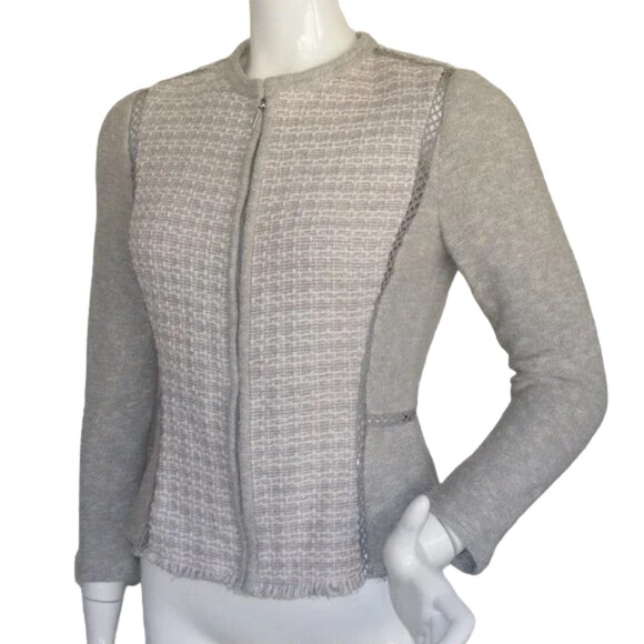 REBECCA TAYLOR Jacket, 6, Bulky Tweed Knit, Color Panels, Crochet seams, Gray - Picture 3 of 11